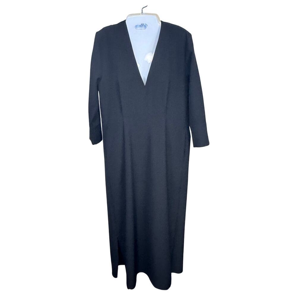 New OAK +‎ FORT V-Neck Front Panel Midi Dress Pockets Minimalist Langenlook Sz S
